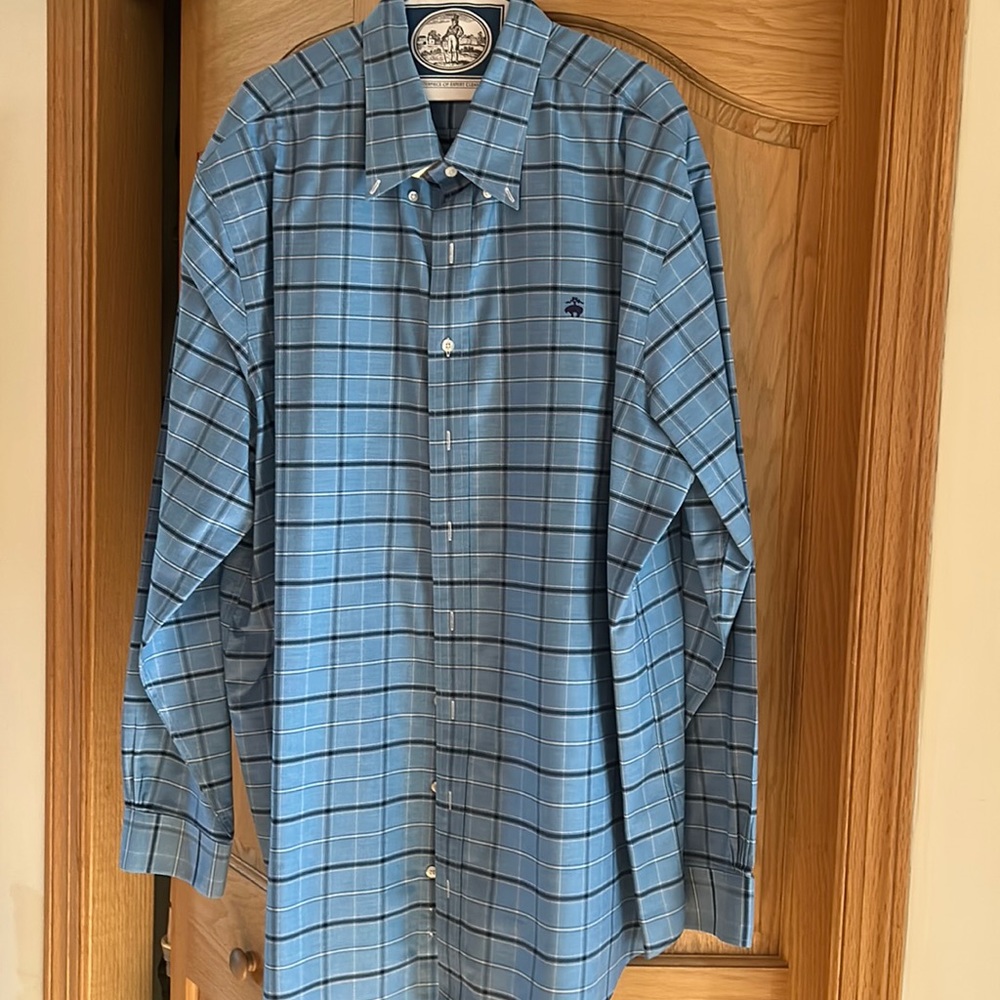 Handsome Blue Plaid Button Down Dress Shirt from Brooks Brothers! 2XLT